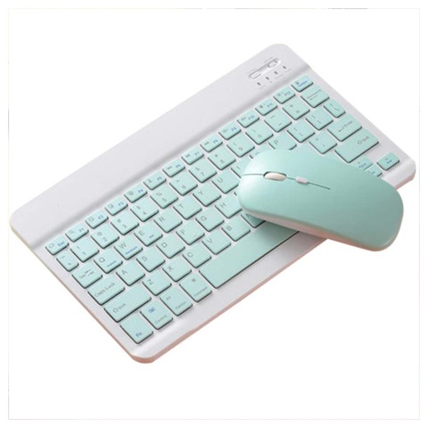 Juego de teclado de ratón Bluetooth de 10 pulgadas para Ipad, tableta de teléfono móvil, conjunto de ratón inalámbrico Universal ultrafino, teclado rosa y azul ► Foto 1/6