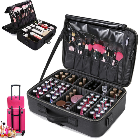 Organizador de maquillaje de gran capacidad para mujer, bolso de cosméticos multicapa, estuche para salón de belleza, tatuajes, Nail Art, compartimiento de herramientas ► Foto 1/6