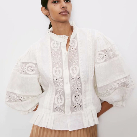 TEELYNN-Blusa de algodón con manga abombada para verano, camisa blanca con bordado Floral para mujer, 2022 ► Foto 1/5