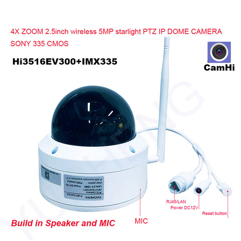 CamHi 5MP inalámbrico 4X Zoom óptico velocidad cámara IP domo PTZ cámara IP de seguridad tarjeta SD de 128GB micrófono altavoz Onvif P2P al aire libre ► Foto 1/6