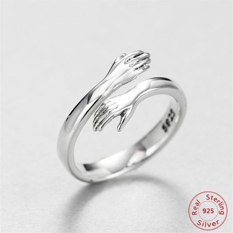 Plata de Ley 925 anillo de plata para parejas mano anillos de abrazo para los hombres y las mujeres joyas anillos de compromiso abiertos para dedos ► Foto 1/5