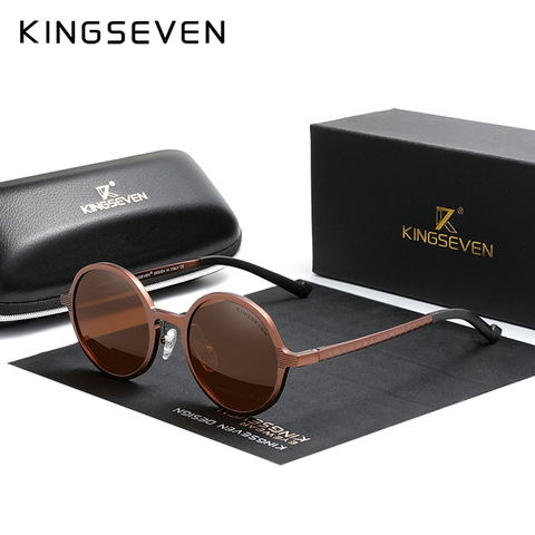 Gafas de sol redondas genuinas KINGSEVEN de aluminio Steampunk 2022, nuevas gafas de sol de marca de lujo de diseño Vintage para mujer UV400 ► Foto 1/6