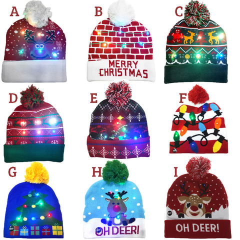 ¡En venta! Gorro navideño tejido con LED para Año Nuevo 2022, gorro abrigado iluminado para niños, adultos, Año Nuevo, decoración navideña ► Foto 1/6