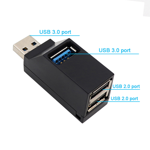 Adaptador de concentrador USB 3,0, Mini caja divisora, 3 puertos de alta velocidad para PC, portátil, lector de tarjetas de disco U ► Foto 1/6