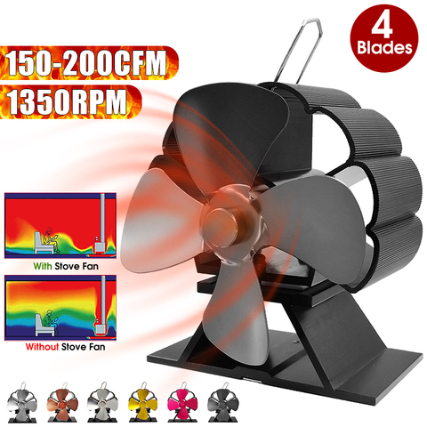 Ecofan-Mini ventilador de estufa con 4 aspas de calor, ventilador para hogar, quemador de leña, silencioso, distribución de calor para el hogar, color negro ► Foto 1/6