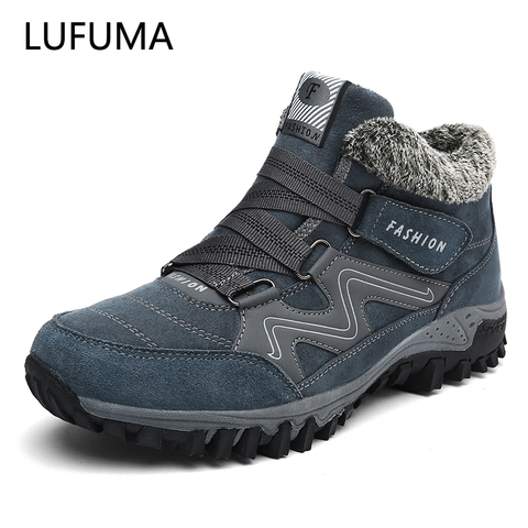 Botas de invierno LUFUMA para hombre con piel 2022 botas de nieve de cuero cálido para Hombre Zapatos casuales de trabajo de invierno Zapatillas altas botas de tobillo de goma ► Foto 1/6