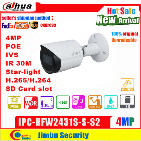 Dahua cámara IP 4mp POE IPC-HFW2431S-S-S2 H.264 y H.265 starlight IR 30m ranura para tarjeta SD cámara de red P67 PoE intravenosas cctv ► Foto 1/6