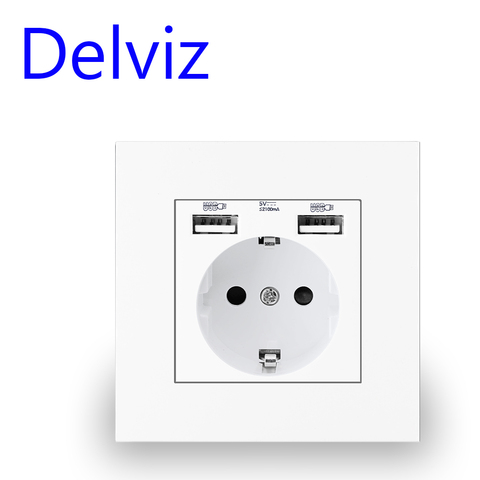 Delviz-Toma de corriente de pared con doble conexión USB, enchufe acrílico ideal para dormitorio, estándar de la UE, AC 110V-250V, 16A ► Foto 1/6