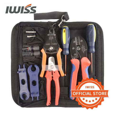 IWISS LY-2546B MC3/4, juego de herramientas de prensado y prensado Solar, engarzado, rango de 2,5/4/6 mm2 con pelador, cortador, llaves, conectores Alicates de terminales Crimpadora ► Foto 1/6