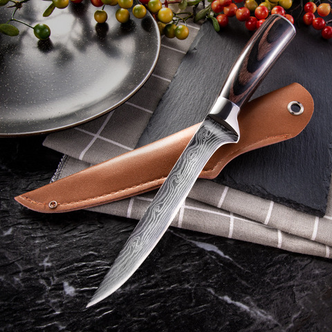 Cuchillo de cocina de acero inoxidable, diseño realizado con láser Damasco, carnicero, hueso, carne, frutas, verduras, pescado, Chef ► Foto 1/6