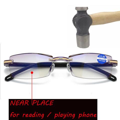 Gafas de lectura sin montura para hombre y mujer, lentes bifocales de lectura con aumento de luz azul, para presbicia ► Foto 1/6
