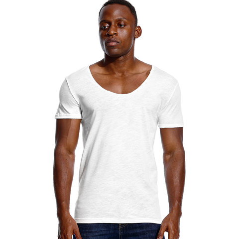 Camiseta elástica de corte bajo para hombre, camiseta de manga corta ajustada con cuello de pico profundo, camiseta informal Invisible de moda para verano ► Foto 1/6