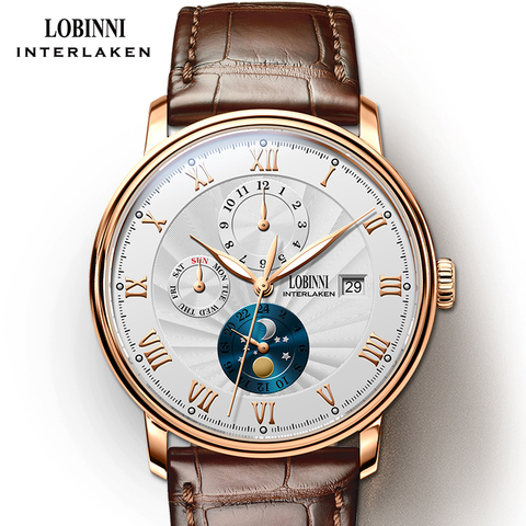 LOBINNI hombres relojes de lujo suiza marca reloj de pulsera reloj seagull hombres Auto mecánicos de relogio reloj hombre ► Foto 1/6