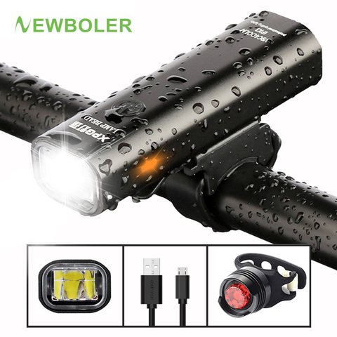 NEWBOLER 400LM luces bici Bicicleta Conjunto de luz delantera Antideslumbrante USB recargable MTB Luz de bicicleta con luz trasera 3 modos Led faro de ciclismo luces Bicicleta ► Foto 1/6