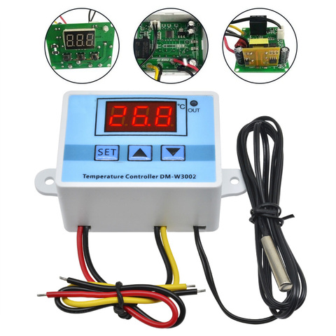 Controlador de temperatura Digital LED, termostato, Sensor termorregulador, medidor de refrigeración de calefacción de agua de refrigerador, W3002, 12V, 24V, 110V, 220V ► Foto 1/6