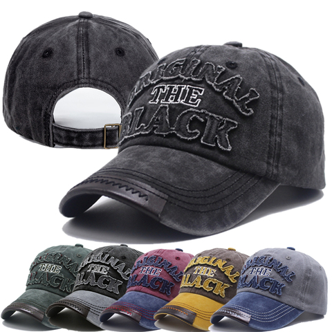 Vintage Unisex Denim béisbol gorra sombrero de algodón para hombres y mujeres de 3D negro Bordado de letras tapa gorra deporte exterior Dropshipping. Exclusivo. ► Foto 1/6