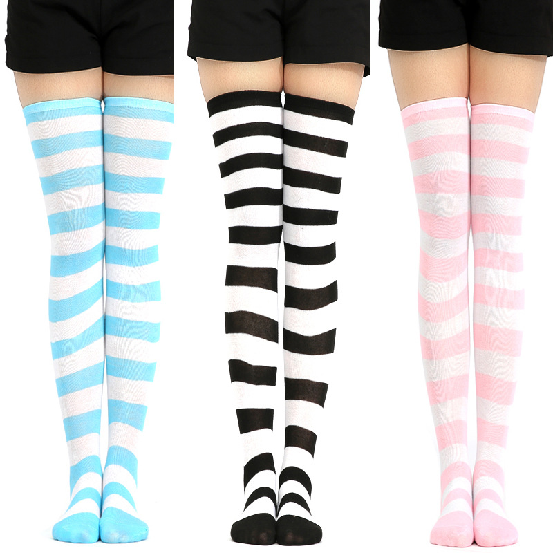 Comprar Calcetines largos sexis a rayas blancas y negras para mujer, medias  por encima de la rodilla hasta el muslo, medias cálidas hasta la rodilla  para mujer y niña