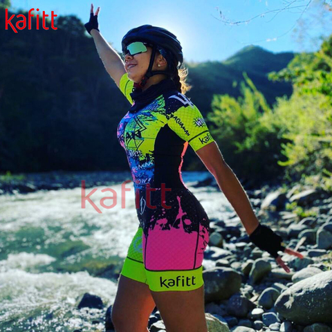 Kafitt-traje de Triatlón de manga corta para mujer, traje de ciclismo de montaña, mono, traje de ciclismo ► Foto 1/6