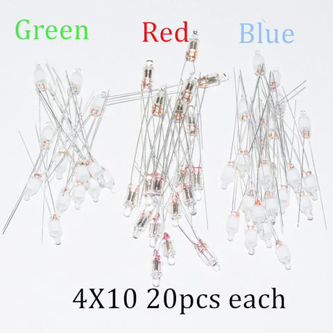 Indicador de luz de neón en miniatura, cada bolsa es de 4x10mm, color rojo, azul y verde, 20 bolsas cada una, estándar ► Foto 1/5