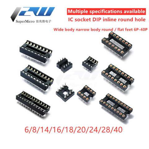 10 unids/lote socket IC integrado de macho recto DIP microcontrolador chip agujero redondo base 8P 14 16 20 28 40P pie ► Foto 1/6