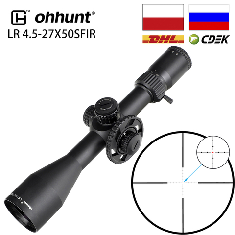 ohhunt LR 4.5-27X50 SFIR Mira de rifle Mil Dot Retícula grabada en vidrio Paralaje lateral Visitas tácticas ópticas Torreta de reinicio de bloqueo Alcance ► Foto 1/6