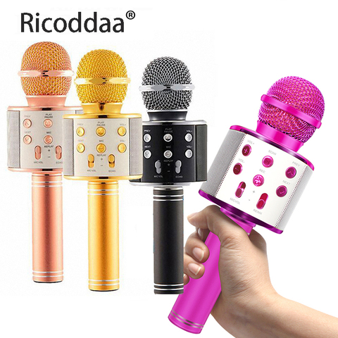 Profesional Bluetooth inalámbrico micrófono altavoz de mano Mini micrófono Karaoke Mic reproductor de música cantante micrófono grabador ► Foto 1/6