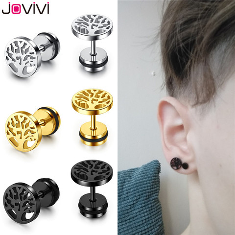 JOVIVI Acero inoxidable Árbol de la vida pendientes pendiente oreja de mentira de ilusión pendientes de perno para oreja Piercing joyería 1-3 pares de 1,2mm 16G ► Foto 1/6