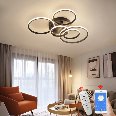 Lámpara de araña led moderna, anillo circular regulable por aplicación RC, diseño para sala de estar, dormitorio, accesorios de araña de techo ► Foto 1/6
