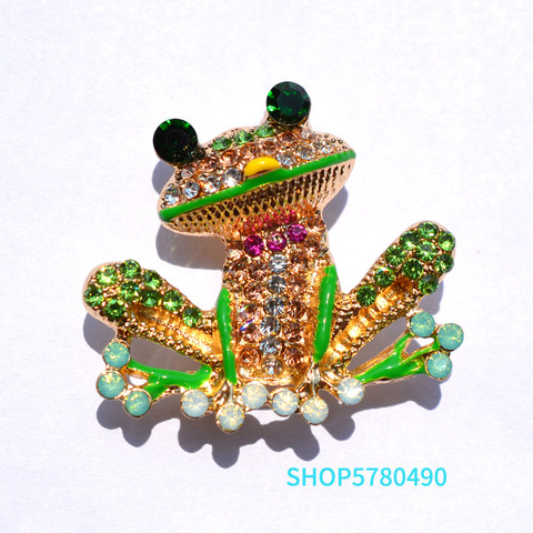 Broche de rana de Color dorado para mujer, joyería elegante, broche de diamantes de imitación, esmalte dulce, regalos para mujer, decoración para fiesta de boda ► Foto 1/6