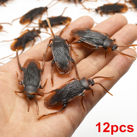 12 Uds Halloween realista simulación de goma Roach cucaracha bicho cucarachas truco divertido juguetes de broma parodia de Halloween Decoración ► Foto 1/5