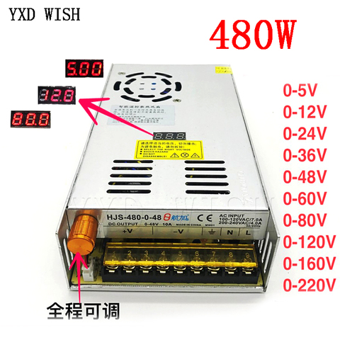 Convertidor de AC-DC, adaptador de fuente de alimentación conmutada ajustable con pantalla Digital, 110v, 220v a CC, 12V, 24V, 36V, 48V, 60V, 80V, 120V, 480W ► Foto 1/1