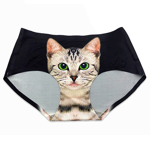 Bragas con gatito en 3d para mujer, ropa interior Sexy, divertida, con estampado de gato antivaciado, color blanco y negro ► Foto 1/6