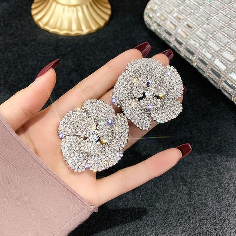 FYUAN-pendientes de cristal con diamantes de imitación para mujer, aros de flores de cristal de gran tamaño, fiesta, bodas, regalos de joyería ► Foto 1/6