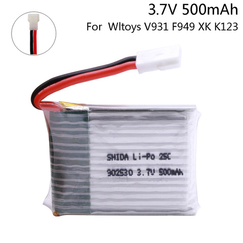 1 Uds 3,7 V 500mAh 25C LiPo batería para Wltoys V931 F949 XK K123 6Ch piezas de repuesto de helicóptero por control remoto 1S 902540 de 3,7 V para V931 F949 ► Foto 1/6