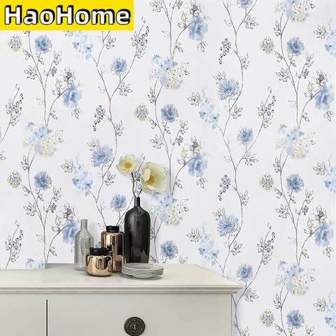 HaoHome-papel tapiz Floral azul, papel tapiz moderno de pelar y pegar, autoadhesivo, impermeable, de contacto extraíble ► Foto 1/6