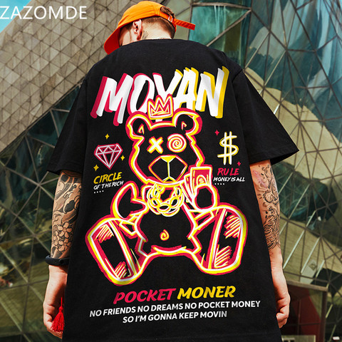 ZAZOMDE-Camiseta holgada de manga corta para hombre, camiseta de Hip-Hop, Harajuku, oso de póker, informal, cuello redondo, ropa Punk de marca de gran tamaño, verano 2022 ► Foto 1/6