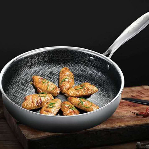 Geetest-sartén antiadherente Wok de acero inoxidable, olla de inducción de Gas sin aceite, sin recubrimiento, para humo, fondo plano ► Foto 1/6