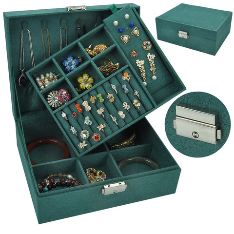 Joyero de terciopelo de doble capa, caja de almacenamiento de joyería europea, espacio grande, soporte para joyas, caja de regalo ► Foto 1/6