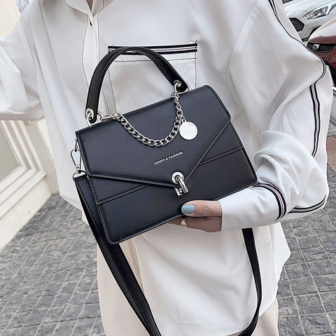 NOVEDAD DE VERANO 2022, bolso cuadrado pequeño para chicas, bolso con cadenas, bolso informal para mujeres, bolso de hombro de moda, bolsa con cierre, bolso Diagonal negro para mujeres ► Foto 1/6