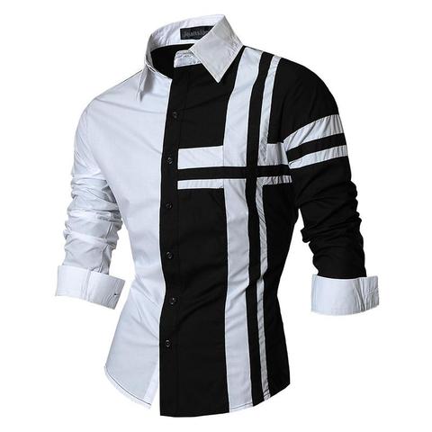 Vestidos vaqueros de manga larga para hombre, de estilo informal, de diseñador, con botones hasta abajo, ajustados, Z014, color negro 2 ► Foto 1/6