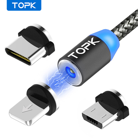 TOPK-Cable magnético de 1m, Cable Micro USB tipo C para cargador de teléfono móvil Samsung Xiaomi ► Foto 1/6