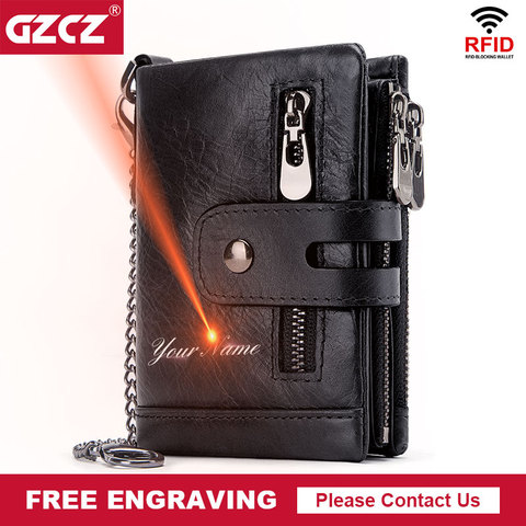 GZCZ-cartera de cuero genuino Rfid para hombre, monedero pequeño, Mini portatarjetas, cadena, portafolio para hombre, Min Walet, grabado gratis ► Foto 1/6