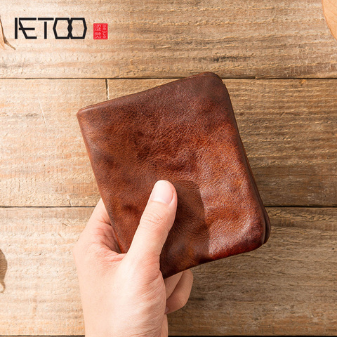 AETOO-cartera de cuero Vintage para hombre, billetera de cuero de primera capa hecha a mano de gran capacidad, billetera a la moda ► Foto 1/6