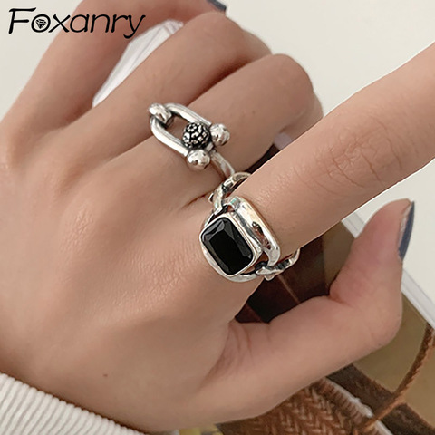 Foxanry-anillos de plata de ley 925 para mujer y parejas, joyería de fiesta geométrica hueca, moda creativa ► Foto 1/6