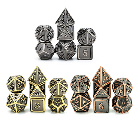 Cusdie antiguo Metal D & D dados, 7 Uds DND dados, poliédricos Conjunto de dados, para juego de rol MTG Pathfinder ► Foto 1/1