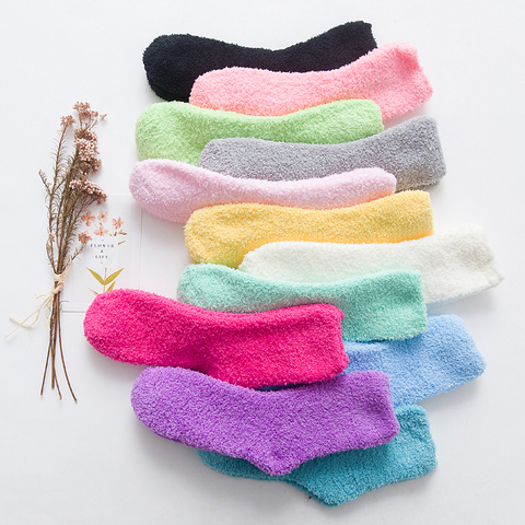 Calcetines de colores puros para mujer, medias cálidas y suaves, para dormir en casa, para invierno calcetines, termicos hombre invierno, ► Foto 1/6