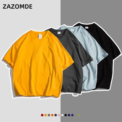 ZAZOMDE-Camiseta holgada de algodón para hombre, camiseta de manga corta Hip Hop para hombre, camiseta informal de cuello redondo liso, Top para hombre de muchos colores ► Foto 1/6