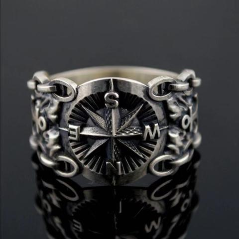 Anillo con brújula vikinga de Metal Vintage para motocicleta, anillo con brújula de pirata de estilo del norte de Europa para fiesta, joyería conmemorativa para hombre ► Foto 1/4