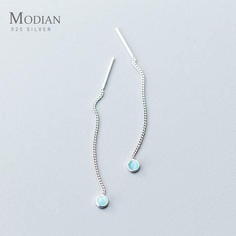 Modian Simple moda azul Opal borla larga pendientes colgantes clásico 925 Plata de Ley elegante joyería para mujer pendiente ► Foto 1/5