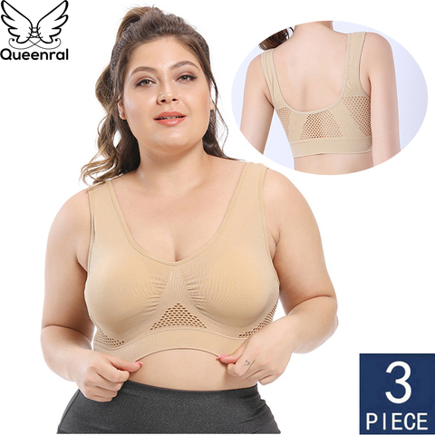 Sujetadores de talla grande para mujer, ropa interior sin costuras con almohadillas, sujetador activo, chaleco sin aros de malla transpirable, 3 uds. ► Foto 1/6